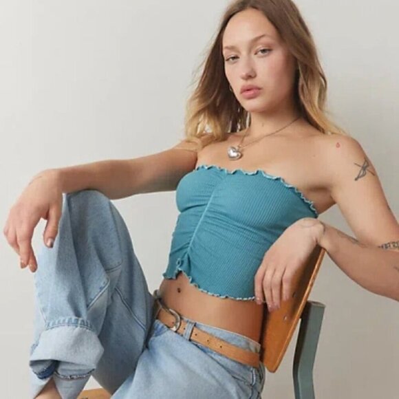 NWT UO Out From Under Honey Pinch-Front Blue Seamless Tube Top - Picture 1 of 6